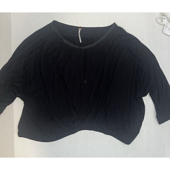 Free People Keepin On Tie Sleeve Top Blouse Black Womens Small - Picture 1 of 9